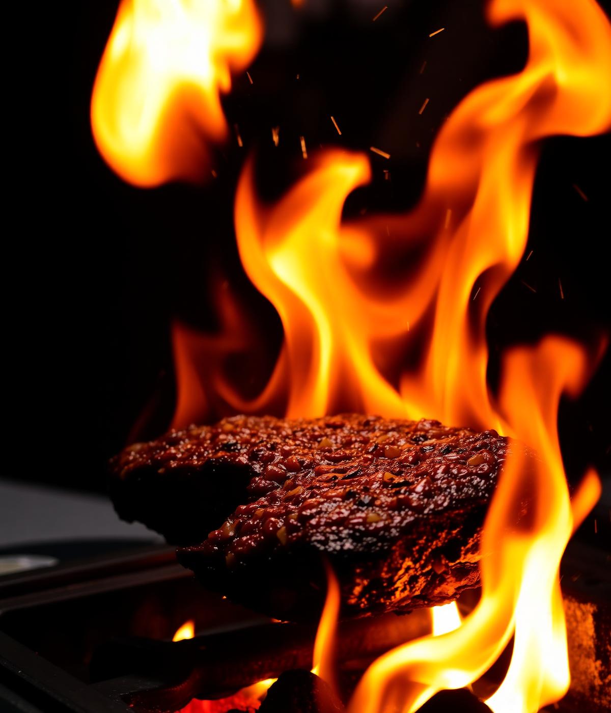 Flammer over åpen grill